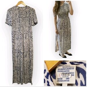 Anthropologie X Baum und Pferdgarten Dress Size 6/8 Leopard Silk Smocked Modest